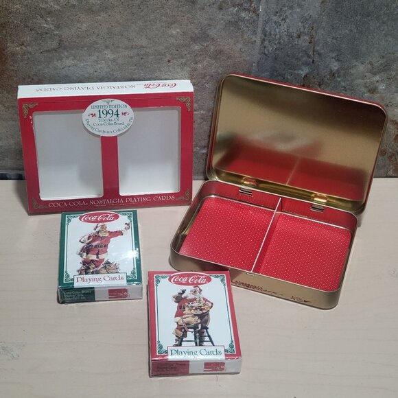 Coca Cola Playing Cards Santa 2 Decks In A Collectible Tin 1994 Limited Edition - Picture 4 of 9